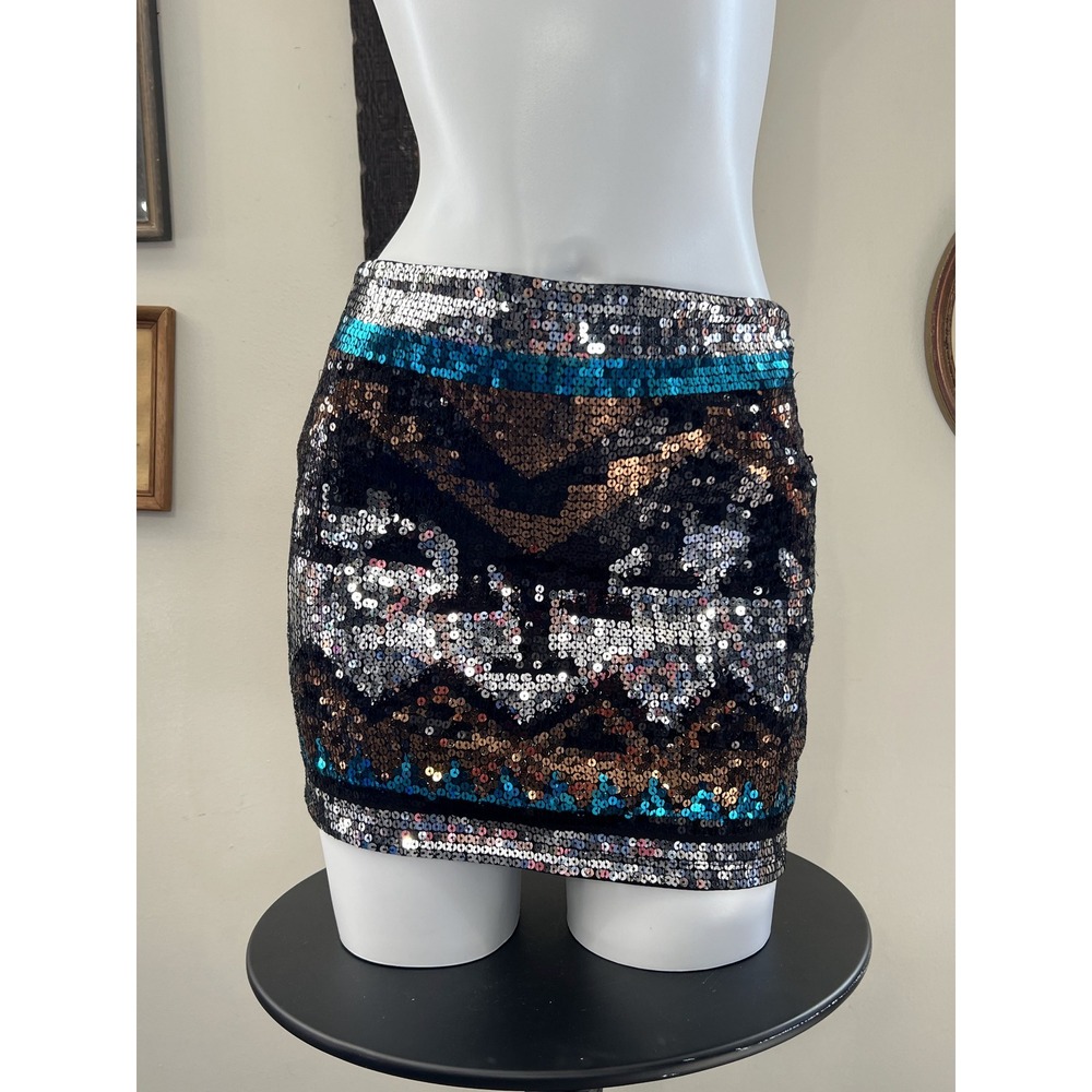 Vintage Envy Me 2000s Sequin Aztec Pattern Mini Skirt Size M